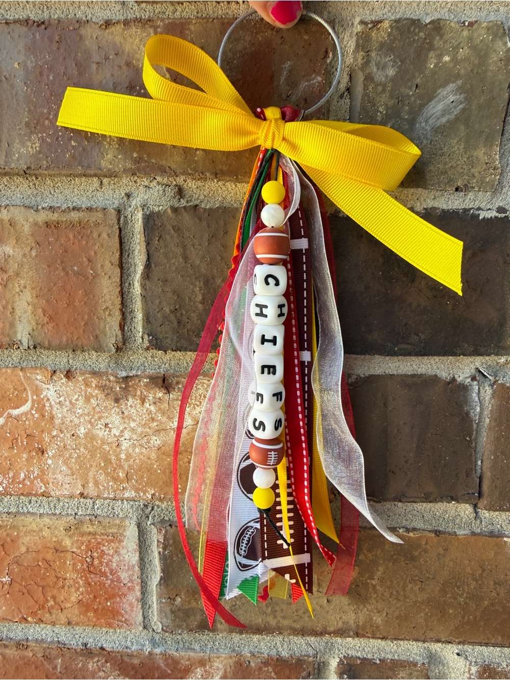 Yellow Ribbon Football Bead Keychain for Kids - Chiefs Design
